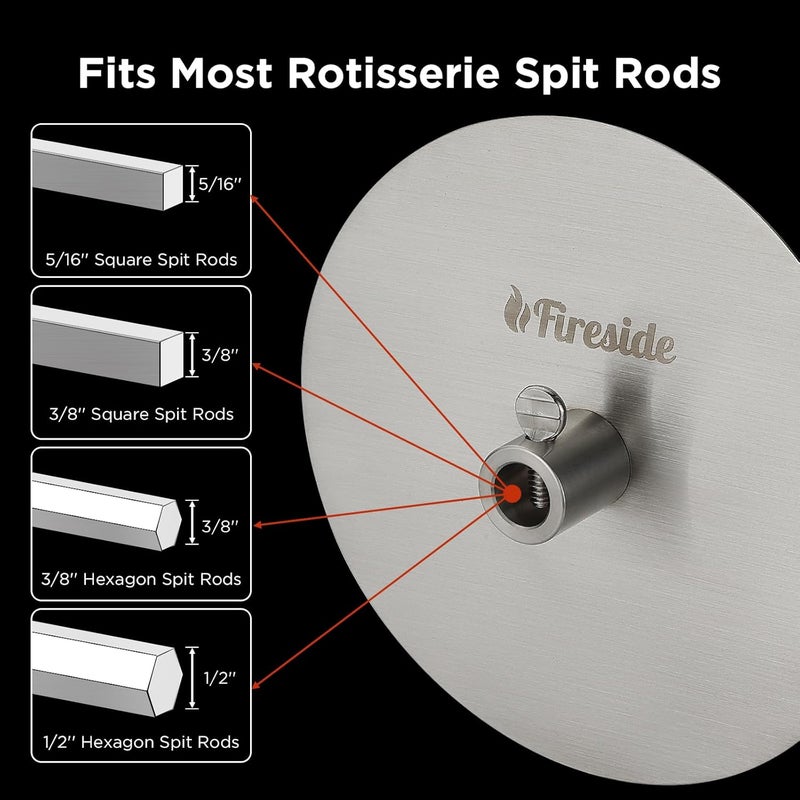 TURBRO Universal Grill Rotisserie Gyros Disc, 304 Stainless Steel, Fits 1/2” or 3/8" Hexagon, 3/8" or 5/16" Square Spit Rods, Compatible with Most Grills, for Outdoor BBQ, Set of 2 Discs - Image 3